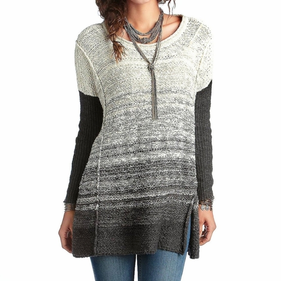 Free People Split Side‎ Grey Ombre Oversized Sweater - Picture 1 of 15